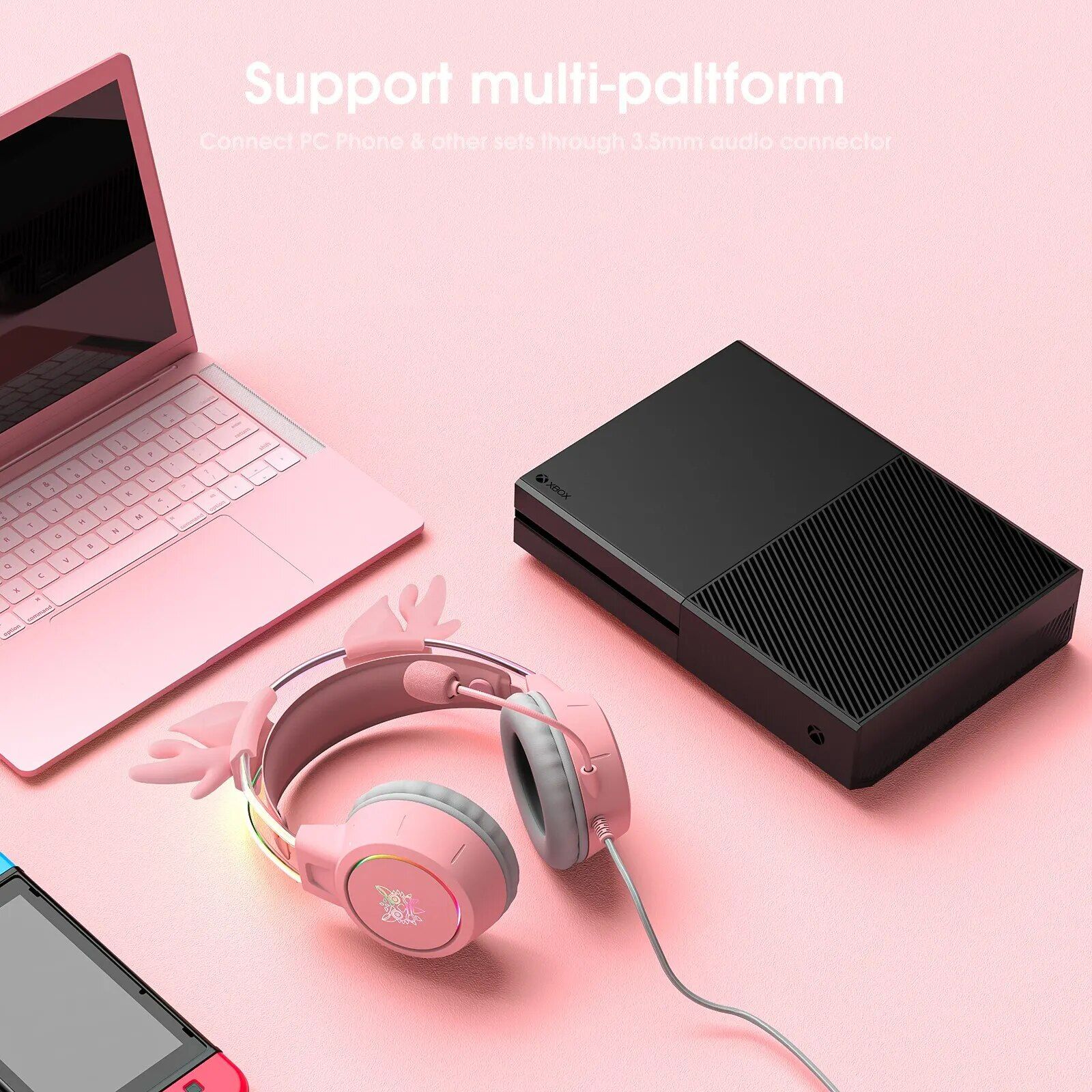 RGB Lit Gaming Headset with Detachable Antlers, HD Mic & Stand – Perfect Christmas Gift - Image 4