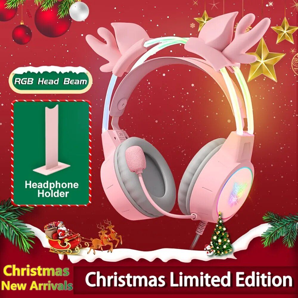 RGB Lit Gaming Headset with Detachable Antlers, HD Mic & Stand – Perfect Christmas Gift - Image 2