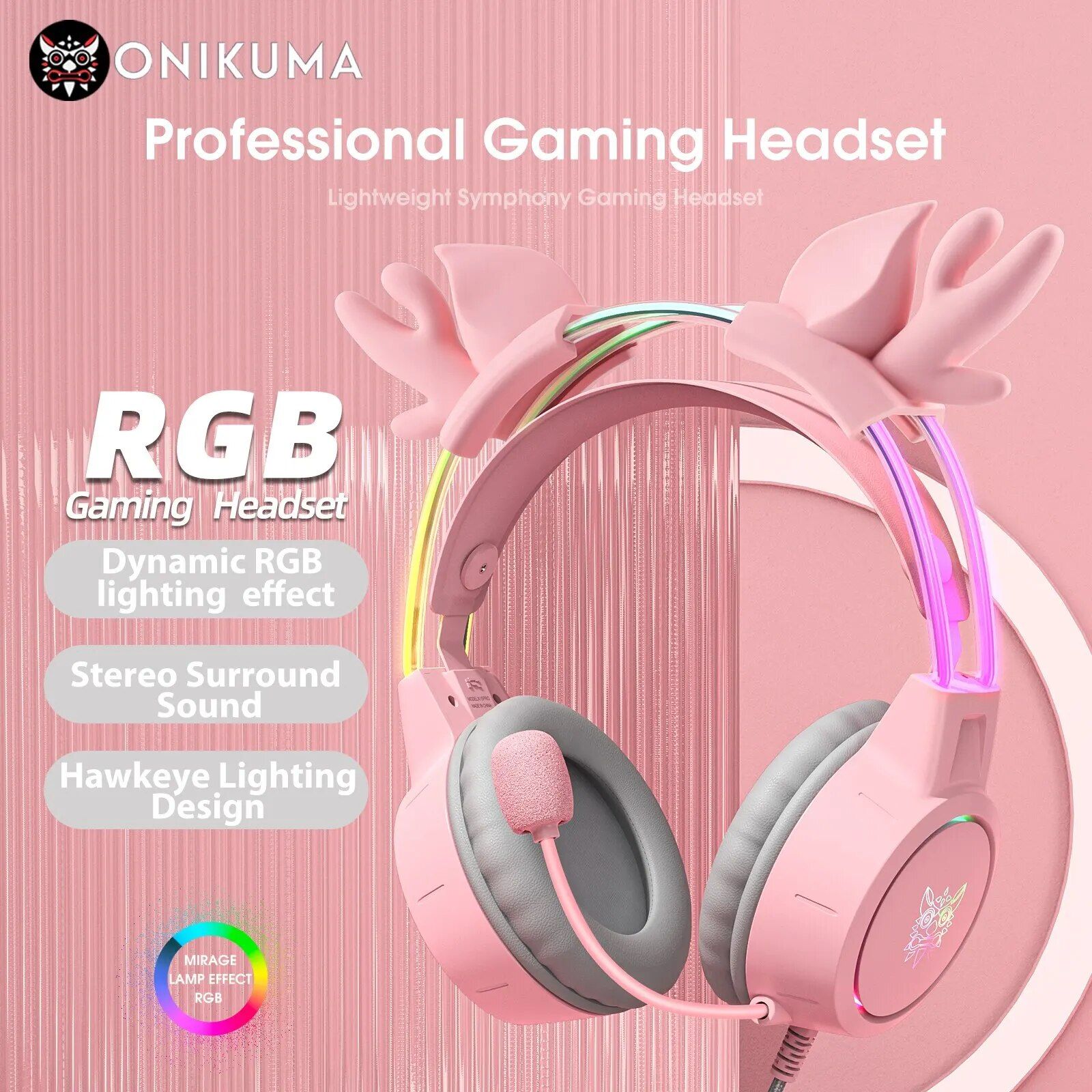 RGB Lit Gaming Headset with Detachable Antlers, HD Mic & Stand – Perfect Christmas Gift - Image 3