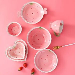 Charming Heart-Shaped Strawberry Ceramic Bowl