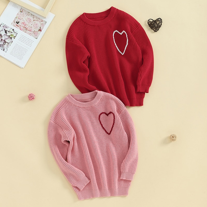 Baby Girl Heart Embroidery Knit Sweater - Image 2