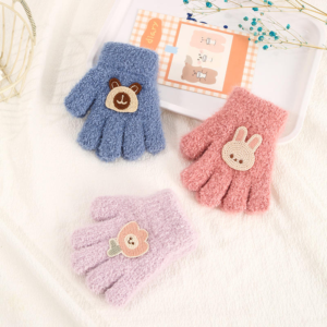 Cute Rabbit & Flower Baby Gloves - Acrylic Full Finger Mittens for Toddlers