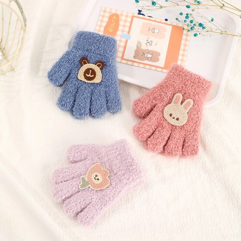 Cute Rabbit & Flower Baby Gloves - Acrylic Full Finger Mittens for Toddlers - Image 2