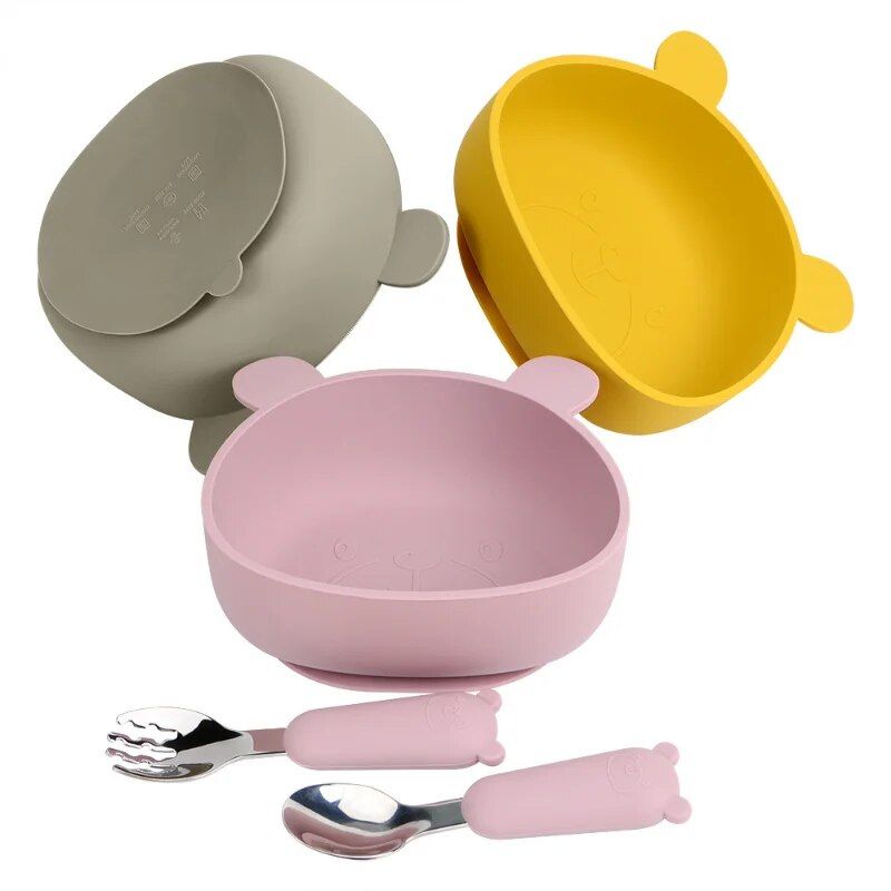 Silicone Baby Feeding Set - Non-Slip, BPA-Free Bowl, Spoon, and Fork - Image 4