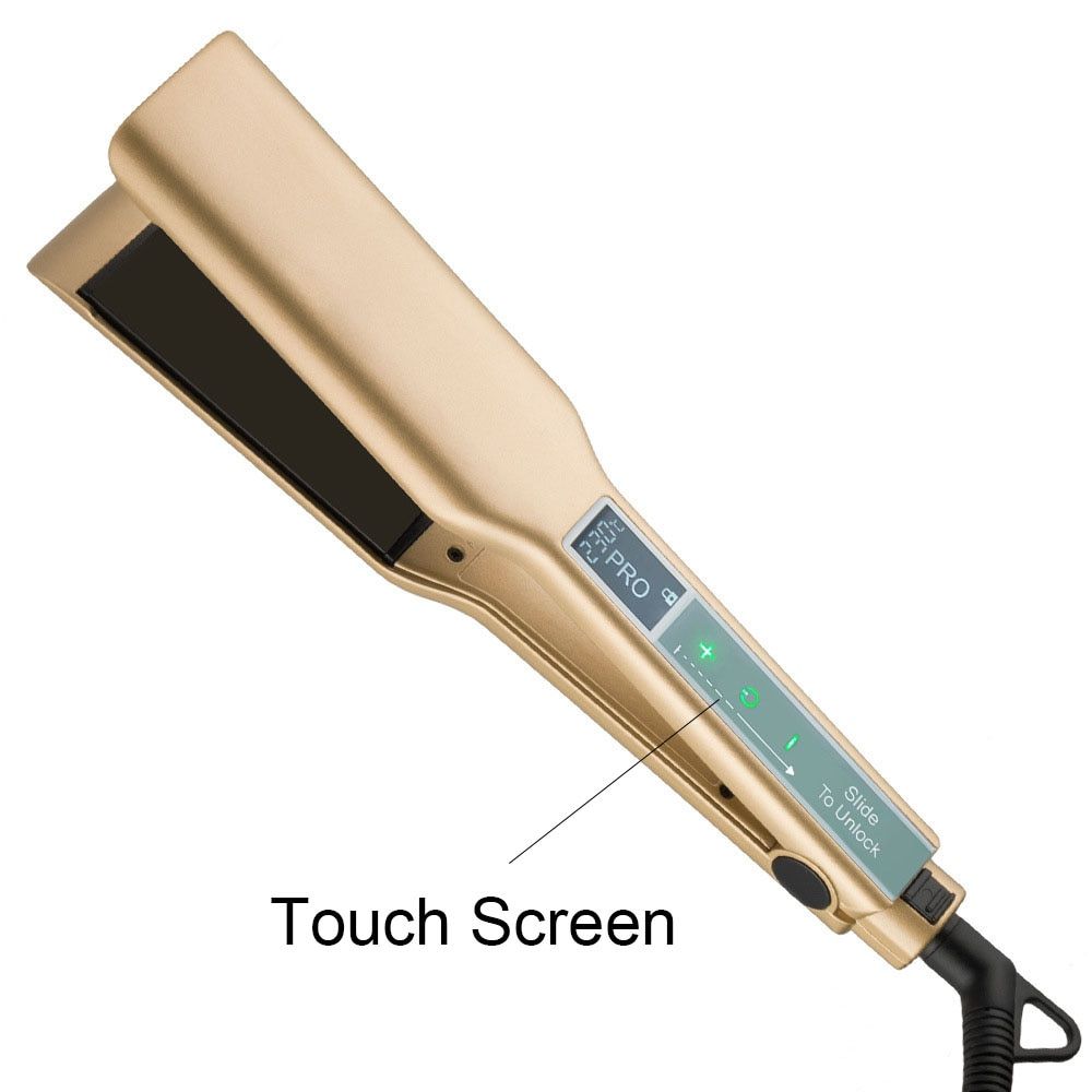 Gold Titanium Professional Flat Iron with Touch Screen & Wide Plates - Image 2