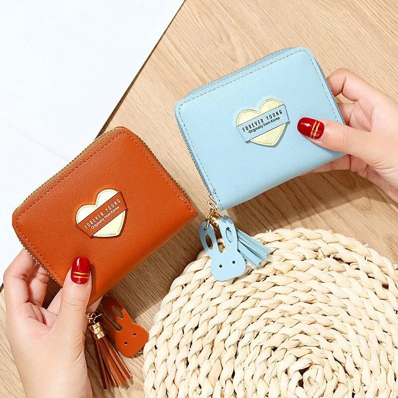 Heart Pattern Leather Mini Wallet with Tassel Zipper - Image 5
