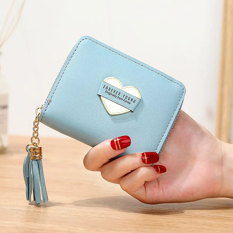 Heart Pattern Leather Mini Wallet with Tassel Zipper - Image 6