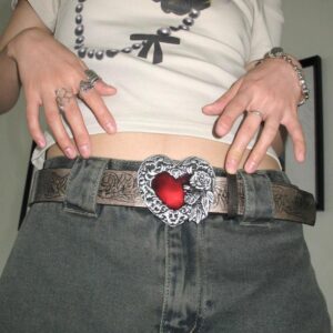 Y2K Punk Red Ruby Heart Buckle Belt