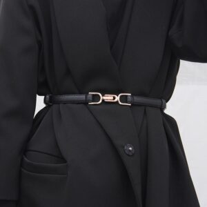 Elegant Skinny PU Leather Belt with Gold Buckle for Women