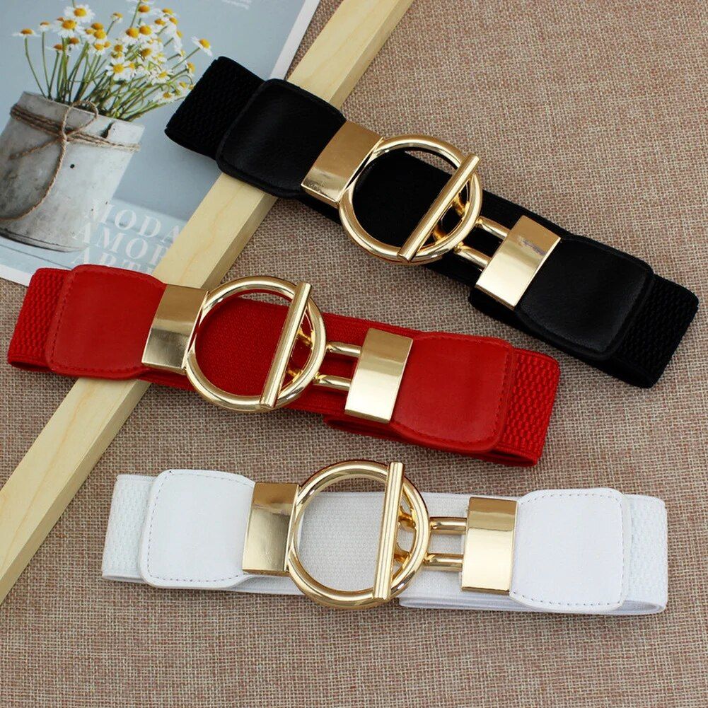 Elegant Elastic Fashion Belt for Women with Round Metal Buckle - Image 3