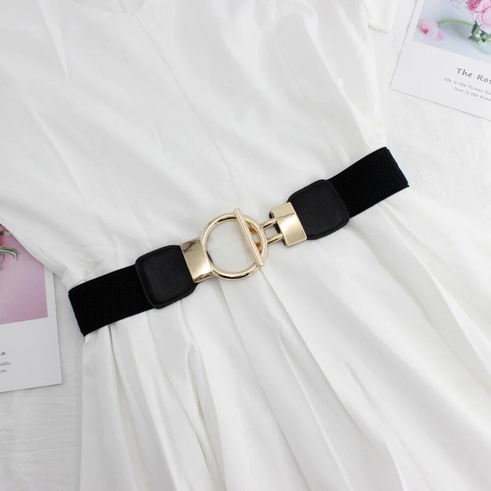 Elegant Elastic Fashion Belt for Women with Round Metal Buckle - Image 4