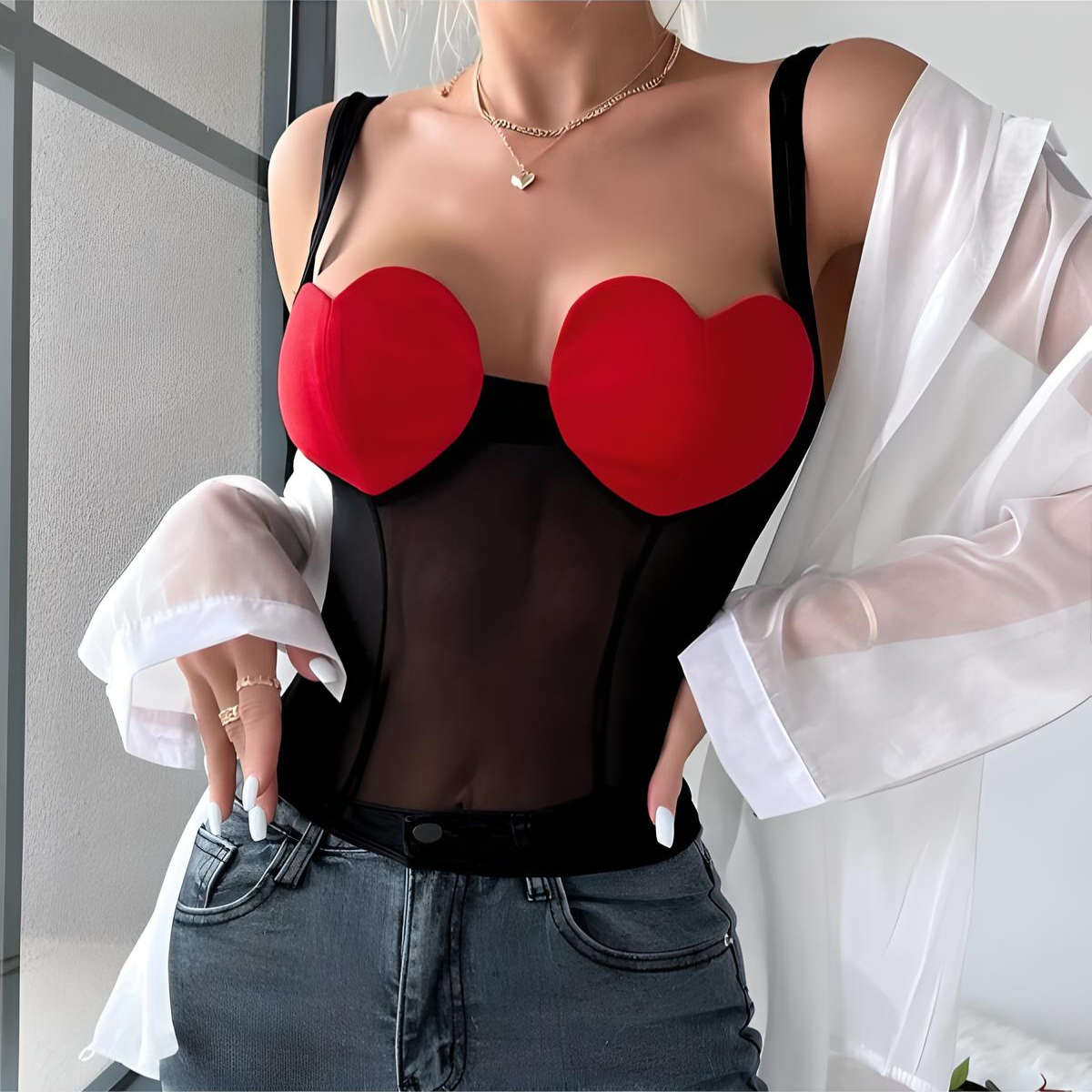 Sexy Heart Mesh Tulle Tank Top - Image 5