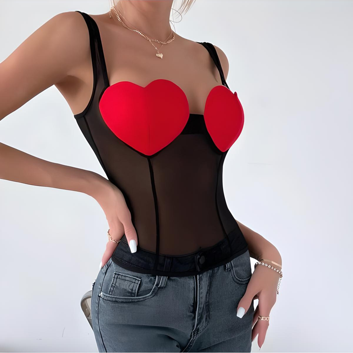 Sexy Heart Mesh Tulle Tank Top - Image 3