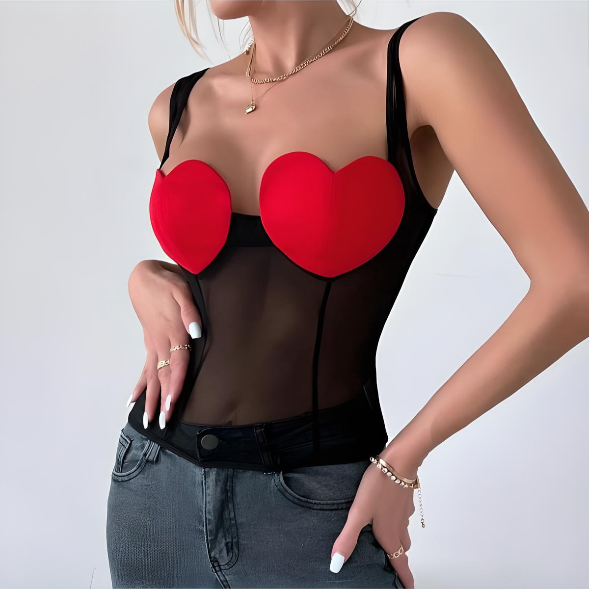 Sexy Heart Mesh Tulle Tank Top - Image 2