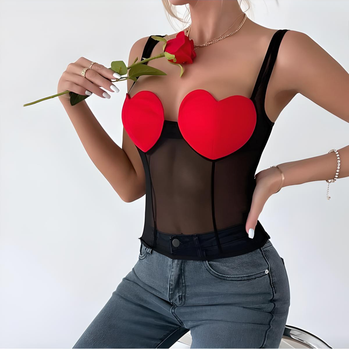 Sexy Heart Mesh Tulle Tank Top - Image 4