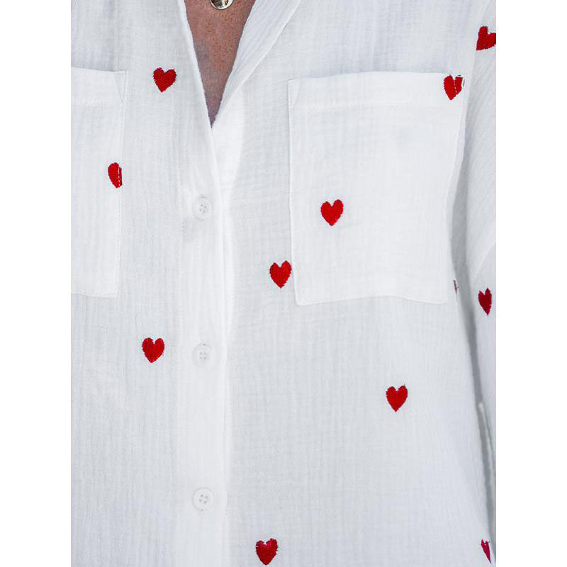Cotton Embroidered Heart Long Sleeve Blouse - Image 6