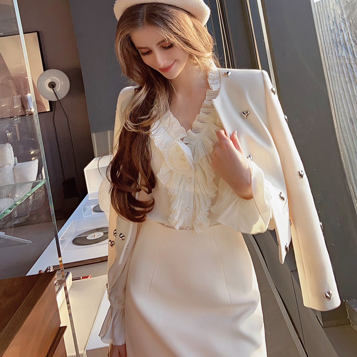 Rivet Heart Short Coat for Women - Image 2