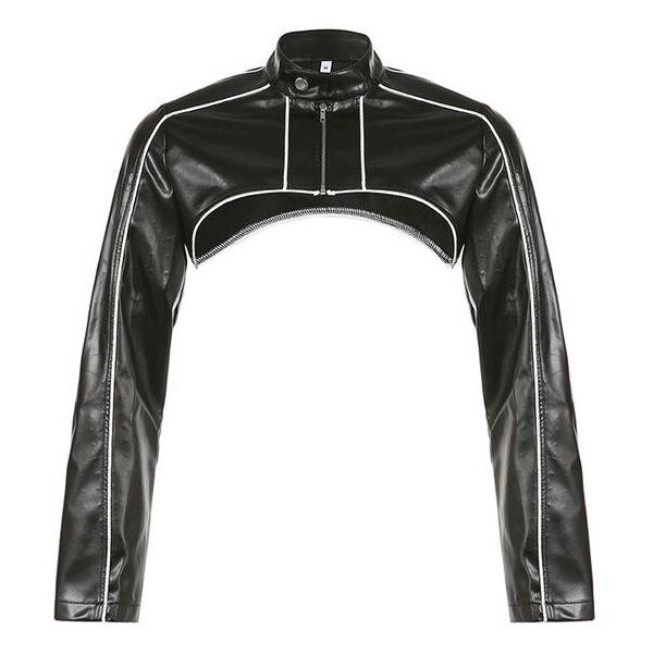 Chic Heart Stitched PU Leather Jacket - Image 5