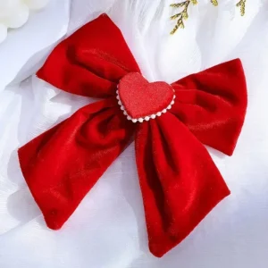 Red Velvet Pearl Bow Hair Clips