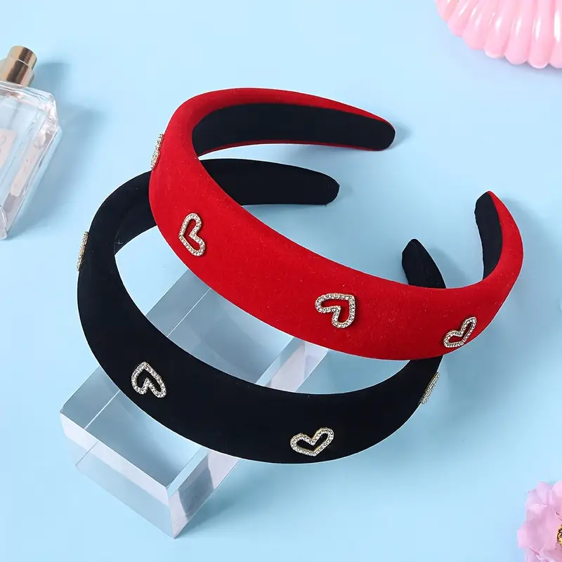 Elegant Velvet Rhinestone Heart Headband - Image 3