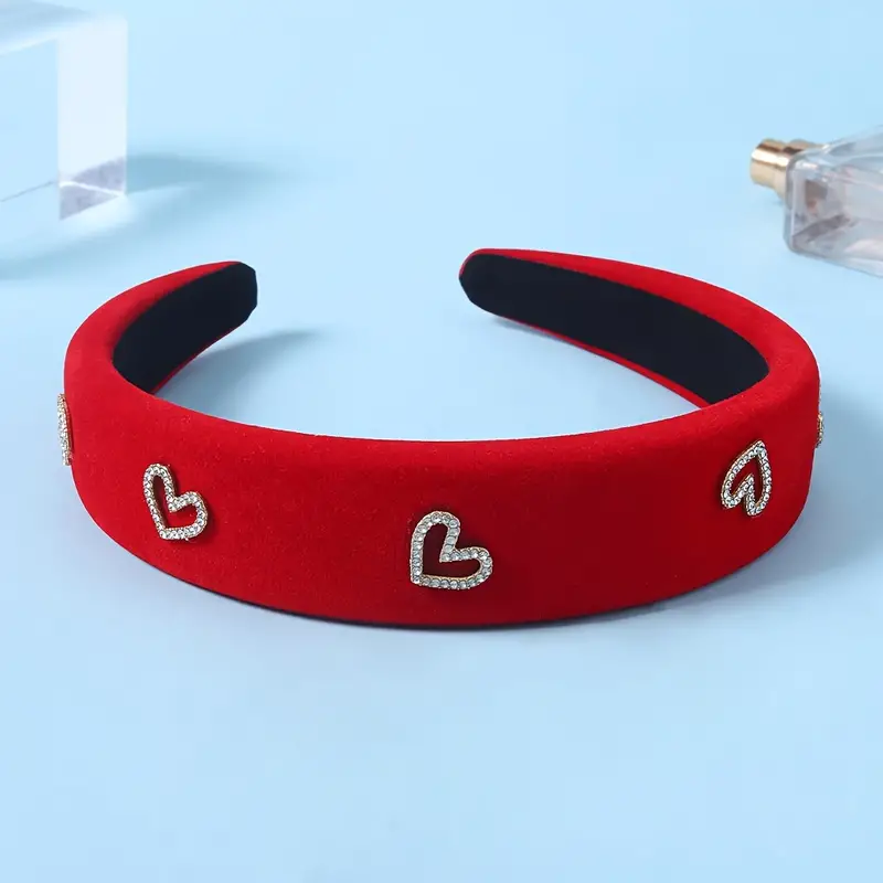 Elegant Velvet Rhinestone Heart Headband - Image 5