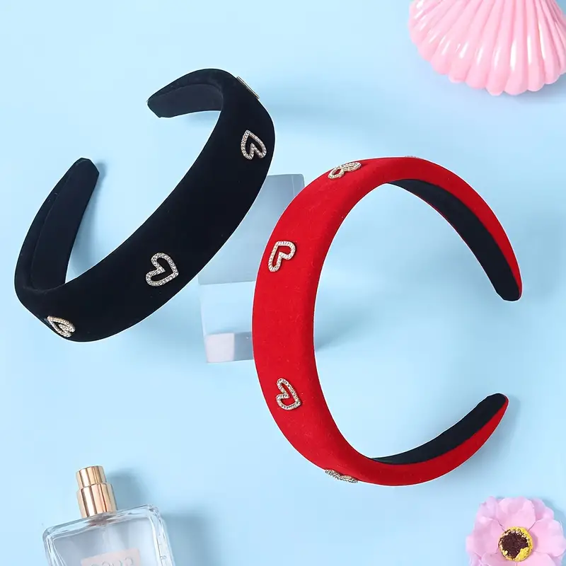 Elegant Velvet Rhinestone Heart Headband - Image 4