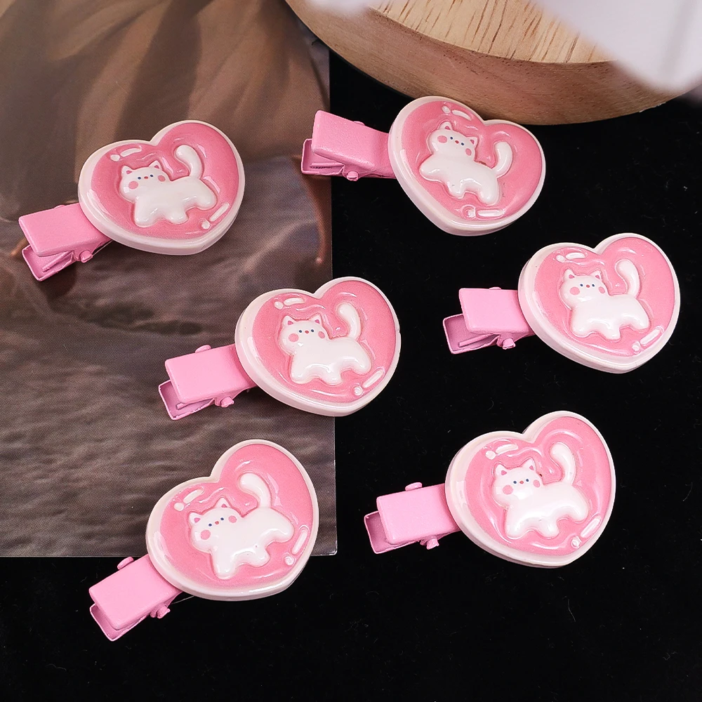 Pink Kitten Heart Hair Clips for Girls - Image 3