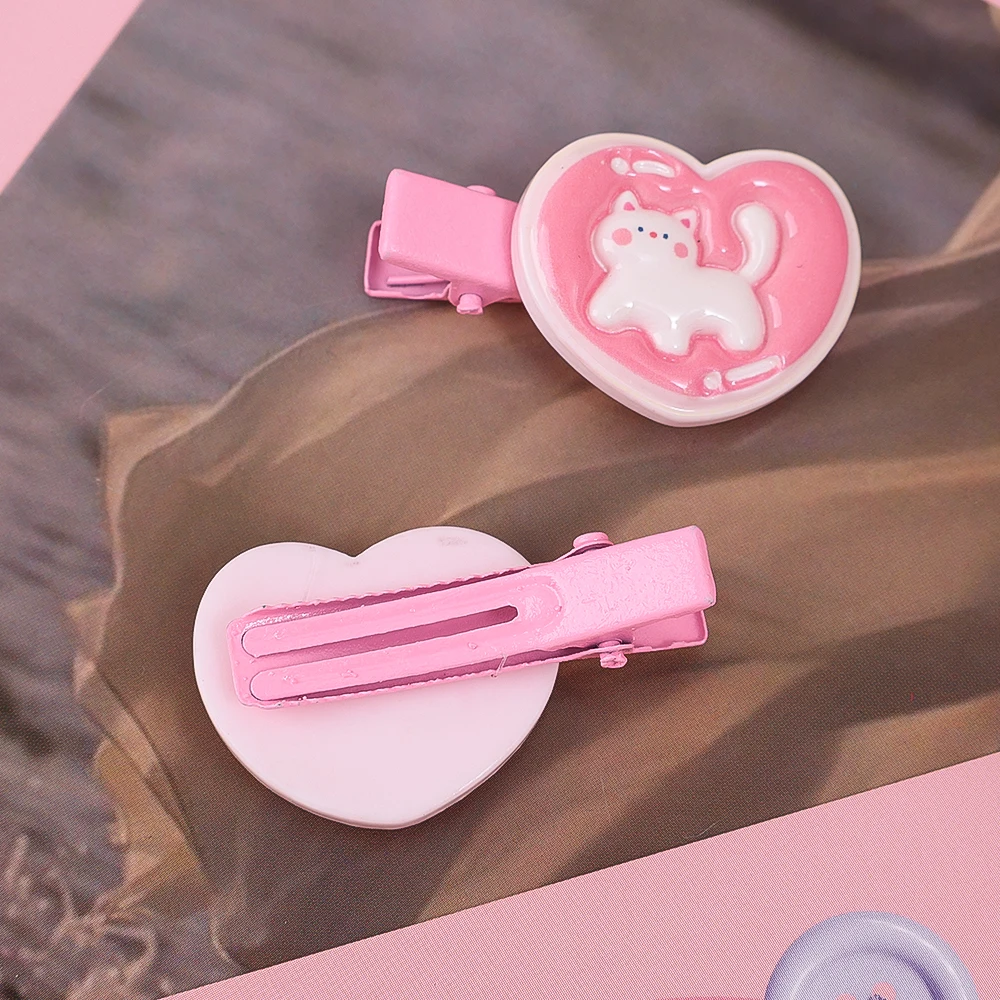 Pink Kitten Heart Hair Clips for Girls - Image 4