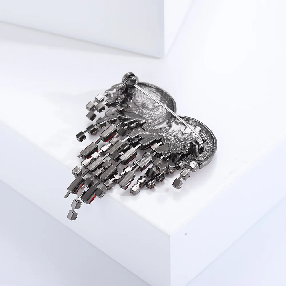 Red Tassel Heart Rhinestone Brooch Pin - Image 5