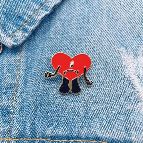 Heart-Shaped Cartoon Enamel Brooch