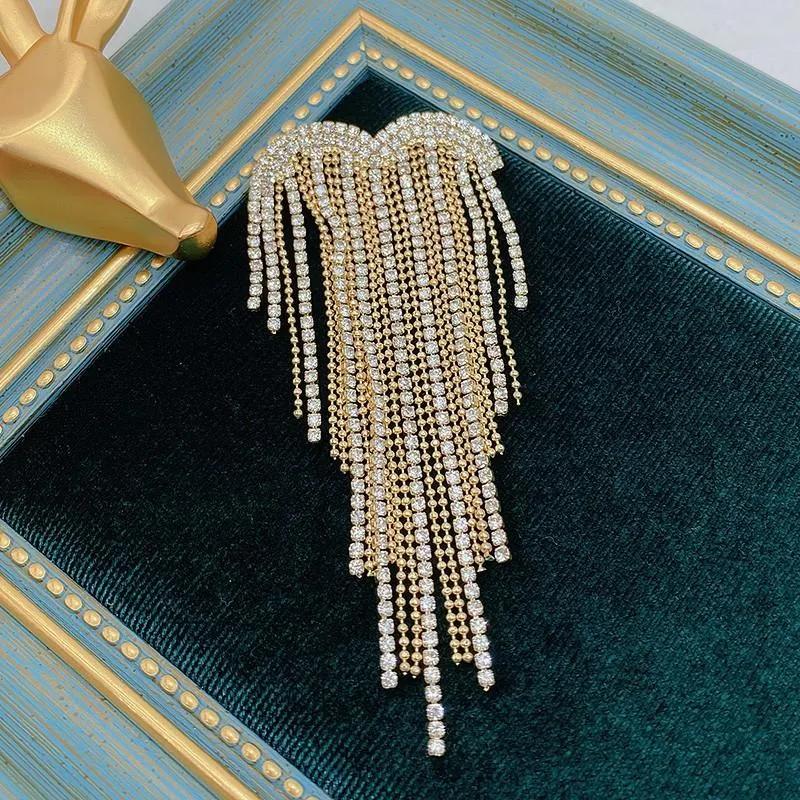 Heart Tassel Rhinestone Brooch Pin - Image 2