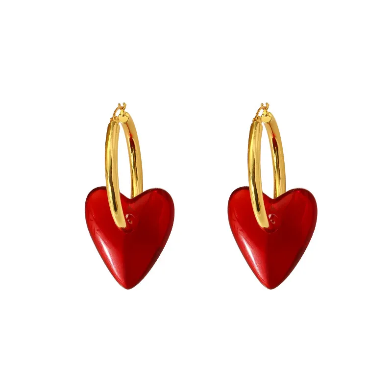 Chic Red Heart-Shaped Drop Earrings - Image 6
