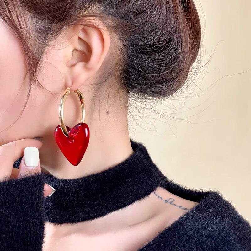 Chic Red Heart-Shaped Drop Earrings - Image 3