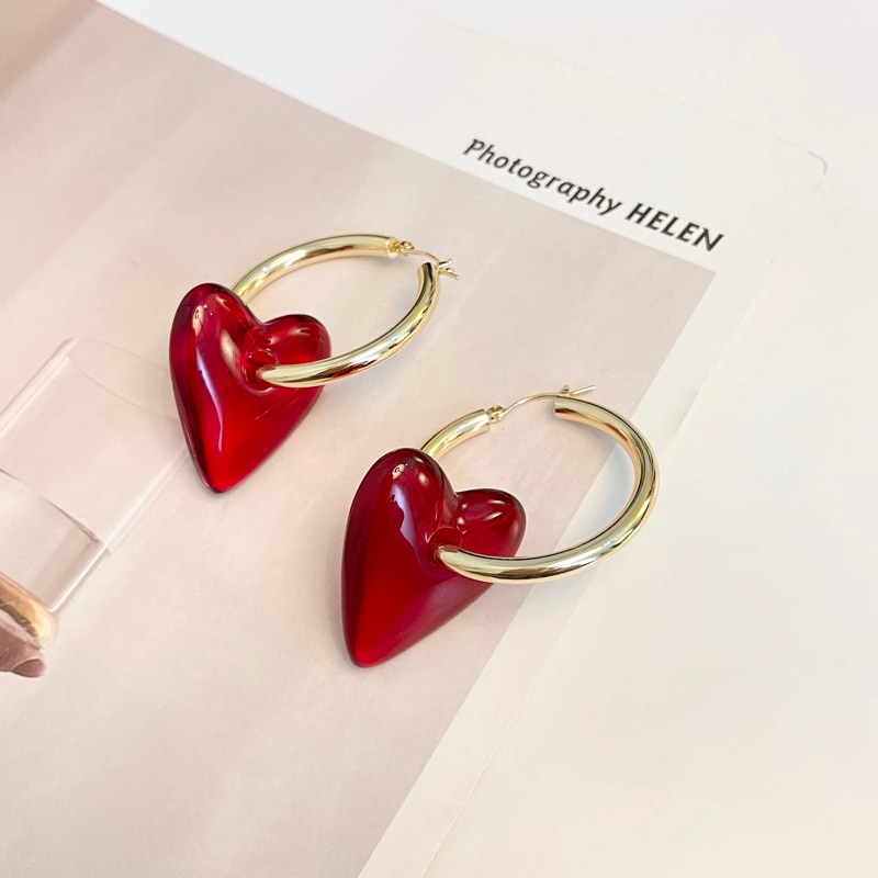 Chic Red Heart-Shaped Drop Earrings - Image 5