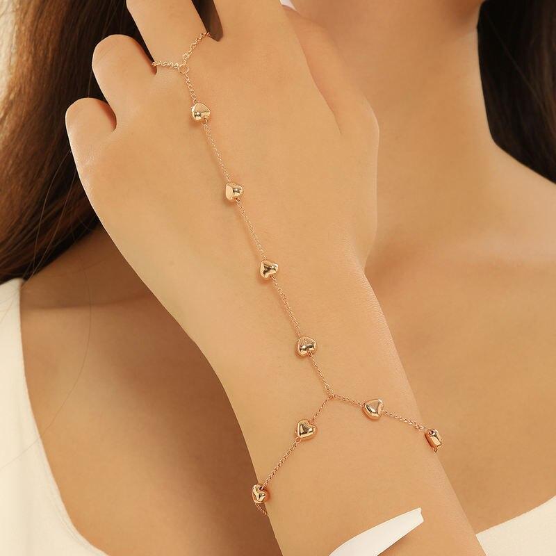 Boho Chic Love Heart Hand Chain Bracelet with Ring - Image 2