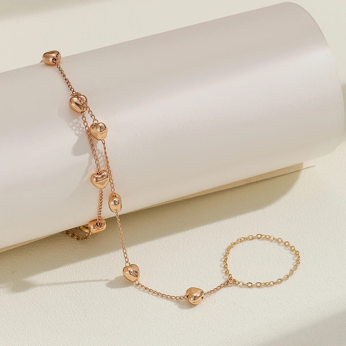 Boho Chic Love Heart Hand Chain Bracelet with Ring - Image 5