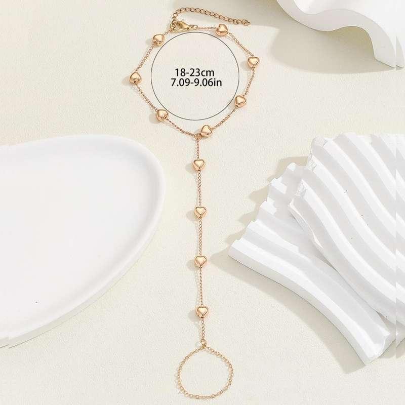 Boho Chic Love Heart Hand Chain Bracelet with Ring - Image 3
