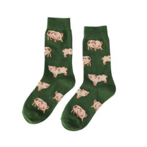 Charming Pink Piglet Cotton Crew Socks for Women