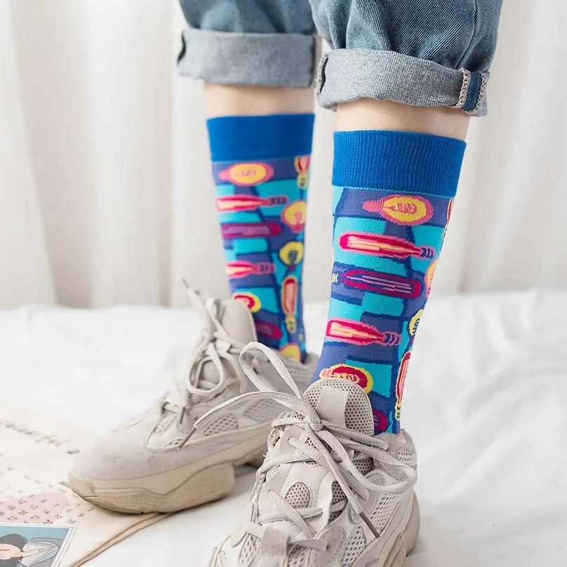 Colorful Cartoon Cotton Long Socks for Women - Image 4