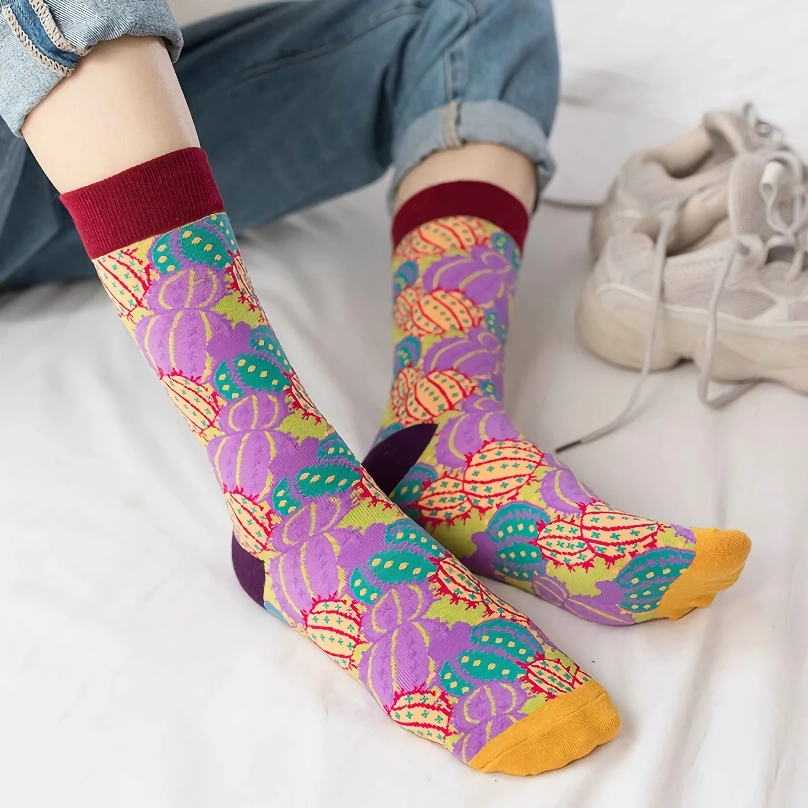 Colorful Cartoon Cotton Long Socks for Women - Image 3