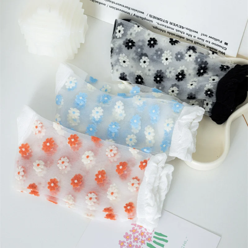 Summer Ultra-thin Crystal Silk Floral Socks - Image 2