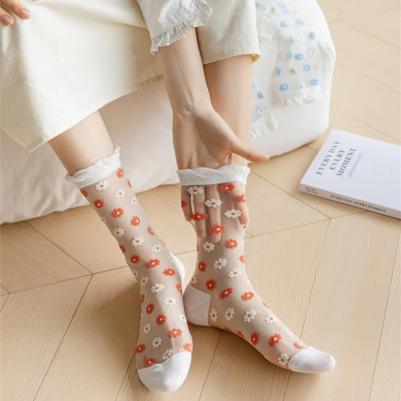 Summer Ultra-thin Crystal Silk Floral Socks - Image 5