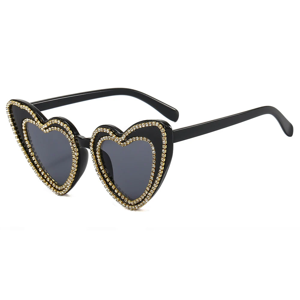 Rhinestone Heart-Shaped Cat Eye Sunglasses - Image 3