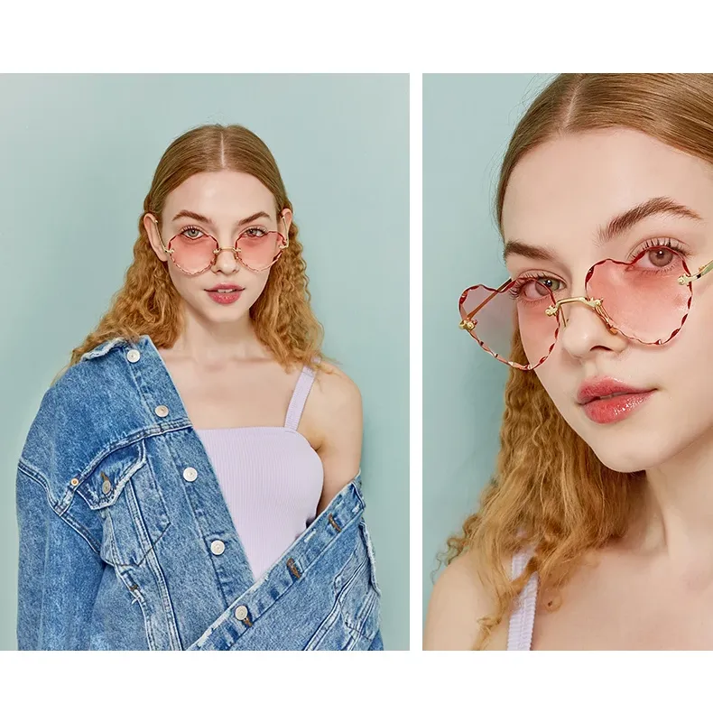 Colorful Rimless Heart-Shaped Sunglasses for Women - Image 4