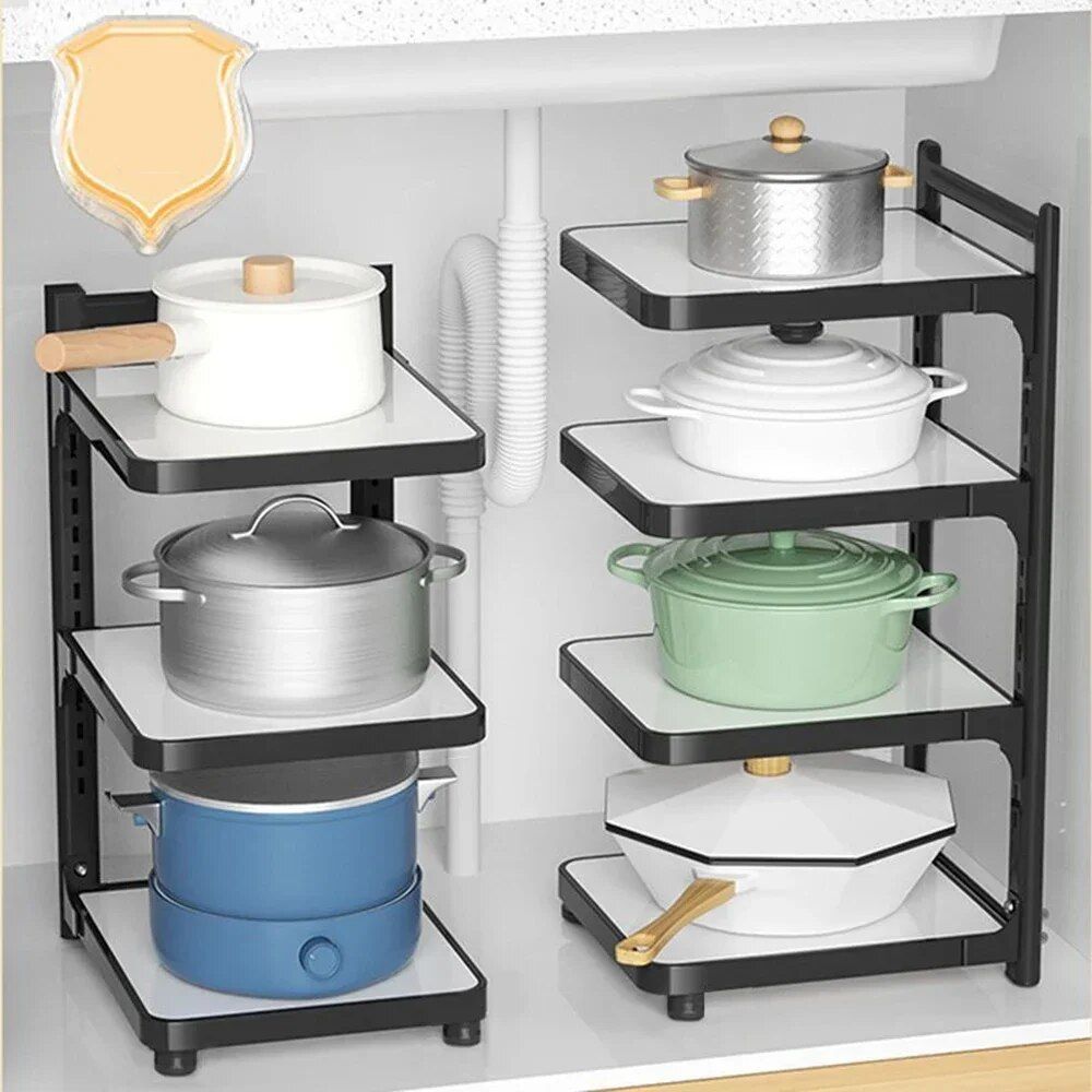 Adjustable Multi-Layer Kitchen Storage Rack - Space-Saving Under Sink Organizer - Image 3