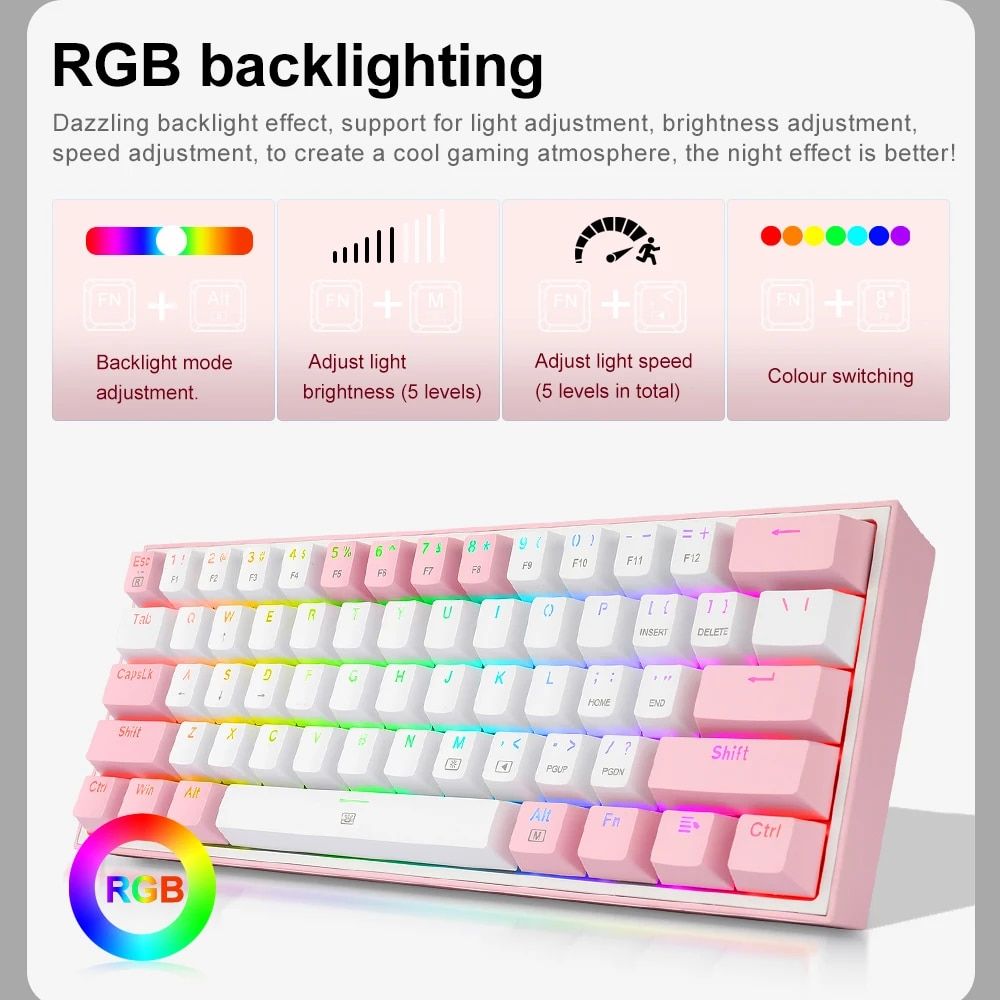 Compact RGB Mechanical Gaming Keyboard - 61 Key, Hot-Swappable Red Switches, USB Mini for PC/Laptop - Image 5